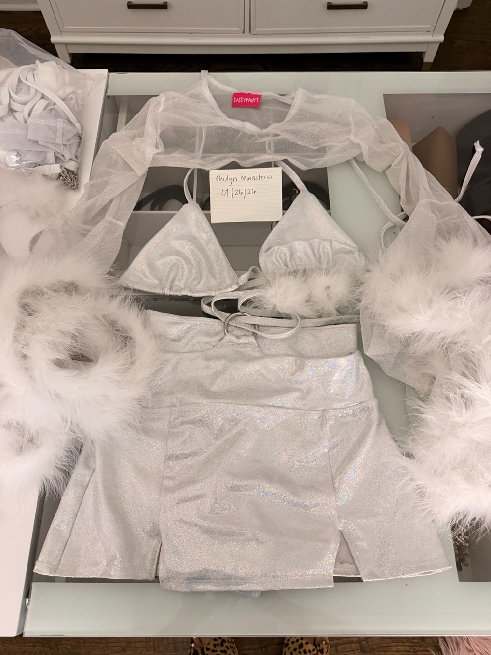 SassyPants 3 PC Skirt Set w/Sleeves White size S